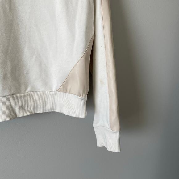 Evereve Lora Faux Leather Trim Pullover Sweatshirt Long Sleeve Cream Tan sz M - Picture 5 of 14
